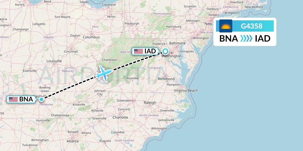 G4358 Allegiant Air Flight Map: Nashville to Washington