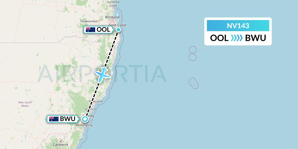 NV143 Naft Airlines Flight Map: Gold Coast to Bankstown