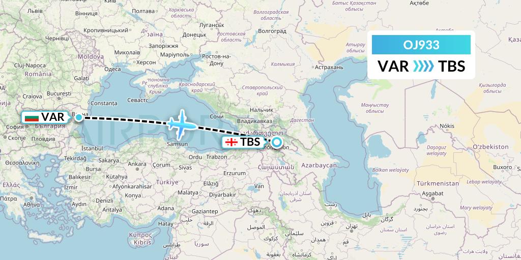 OJ933 NyxAir Flight Map: Varna to Tbilisi