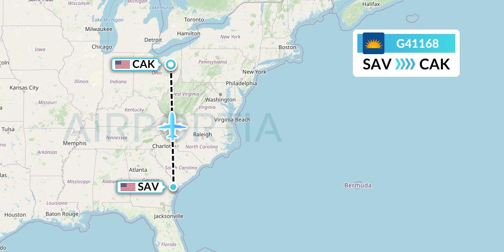 G41168 Allegiant Air Flight Map: Savannah to Akron