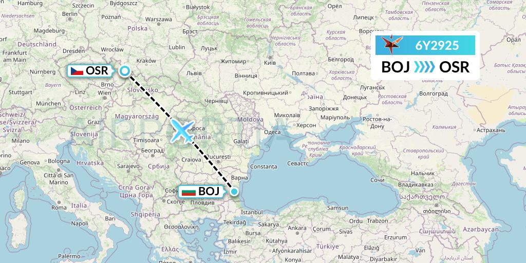 6Y2925 SmartLynx Flight Map: Burgas to Ostrava