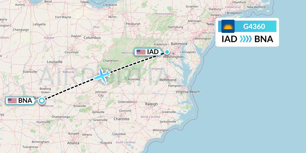 G4360 Allegiant Air Flight Map: Washington to Nashville
