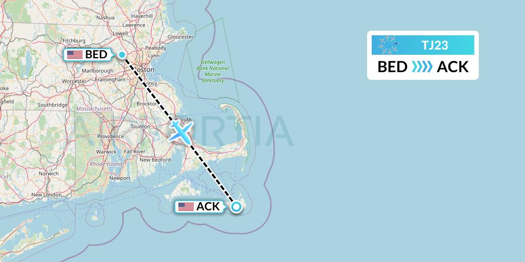 TJ23 Tradewind Aviation Flight Map: Bedford to Nantucket