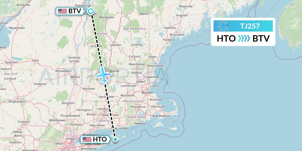 TJ257 Tradewind Aviation Flight Map: East Hampton to Burlington