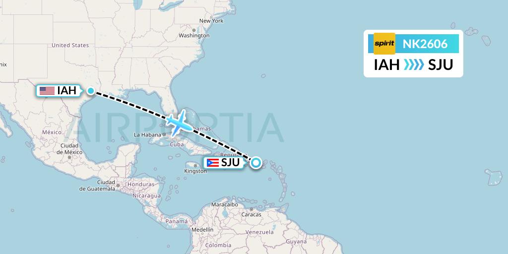 NK2606 Spirit Airlines Flight Map: Houston to San Juan
