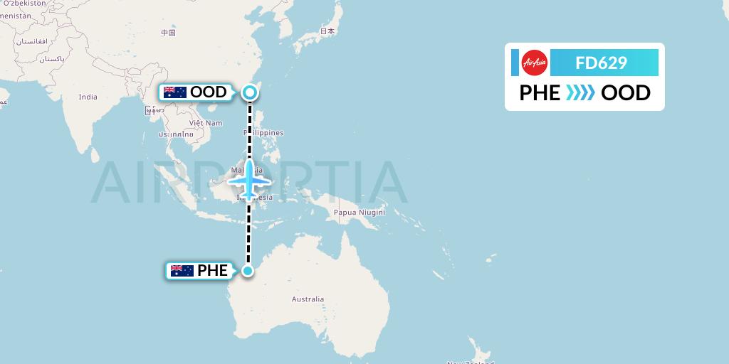 FD629 Thai AirAsia Flight Map: Port Hedland to Newman
