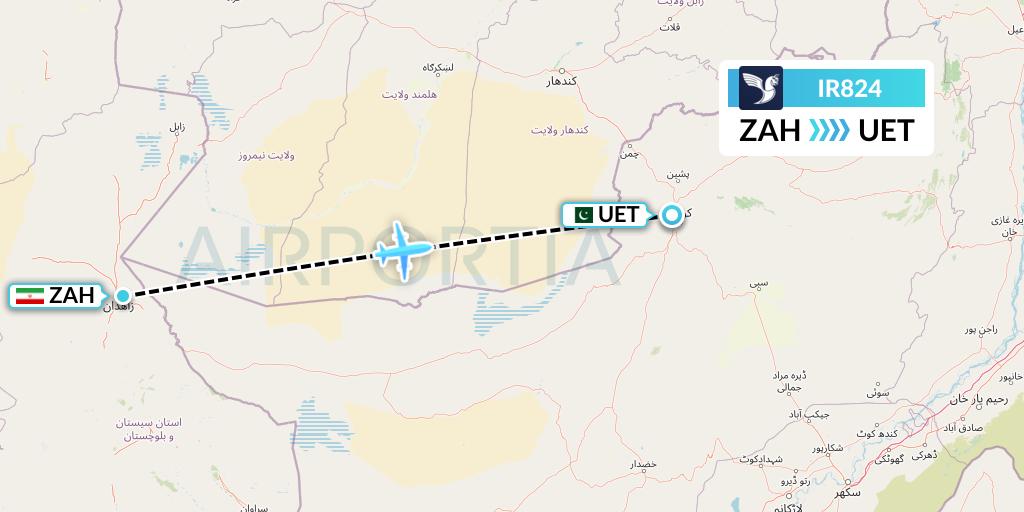 IR824 Iran Air Flight Map: Zahedan to Quetta