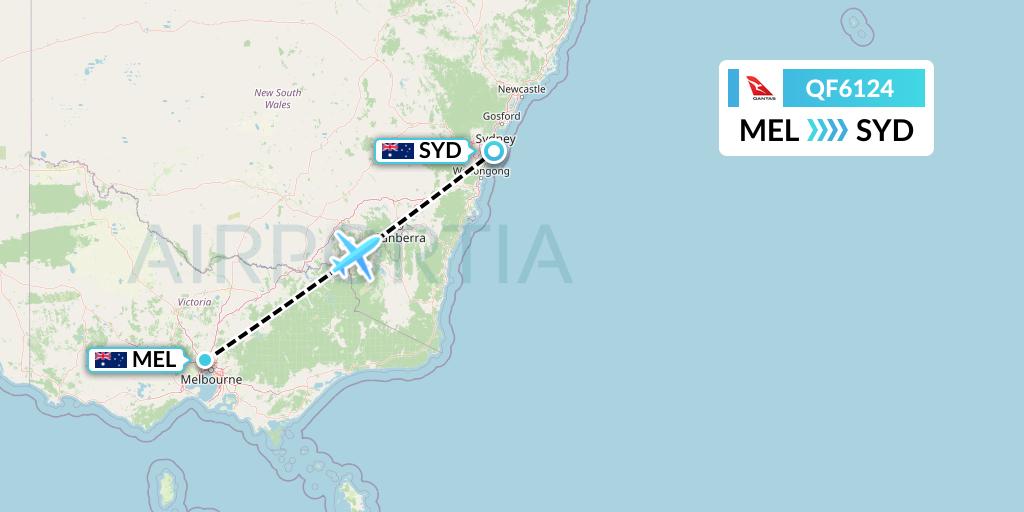 QF6124 Qantas Flight Map: Melbourne to Sydney