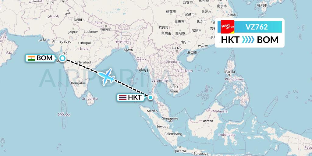 VZ762 Thai Vietjet Air Flight Map: Phuket to Mumbai