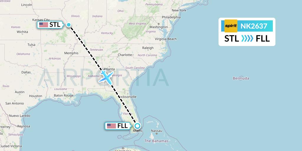NK2637 Spirit Airlines Flight Map: St. Louis to Fort Lauderdale