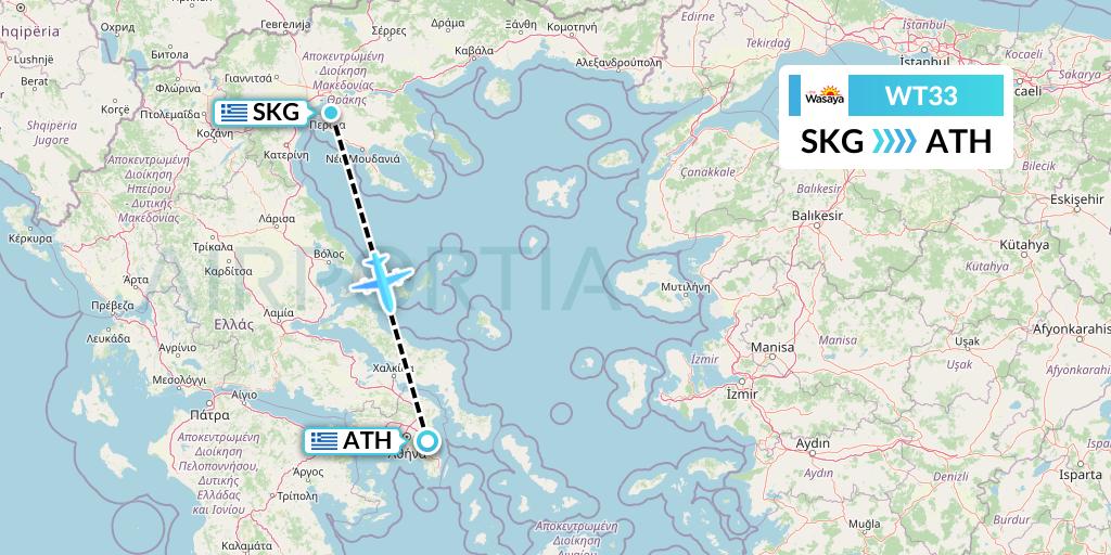 WT33 Swiftair Flight Map: Thessaloniki to Athens