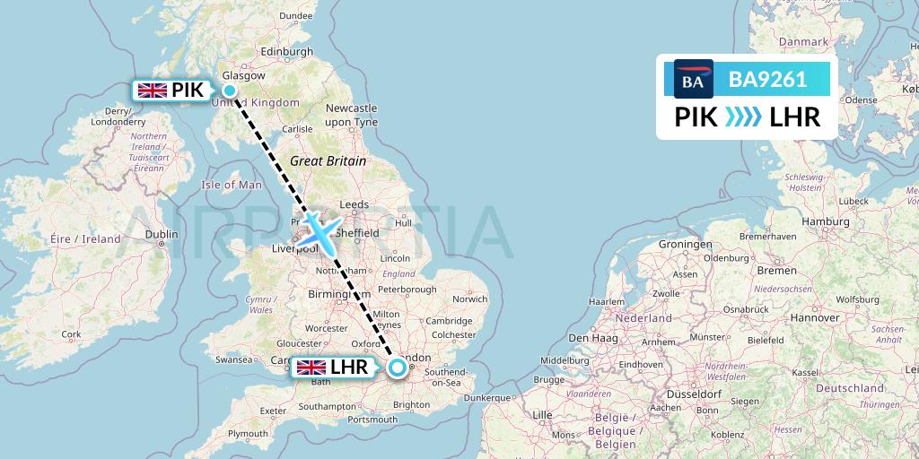 BA9261 British Airways Flight Map: Prestwick to London