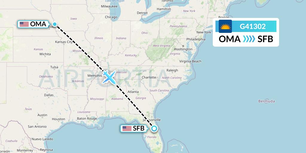 G41302 Allegiant Air Flight Map: Omaha to Orlando
