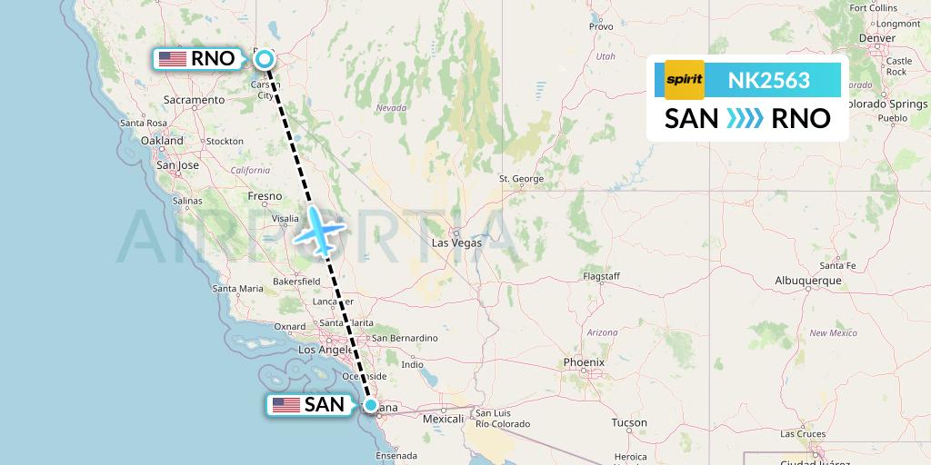 NK2563 Spirit Airlines Flight Map: San Diego to Reno