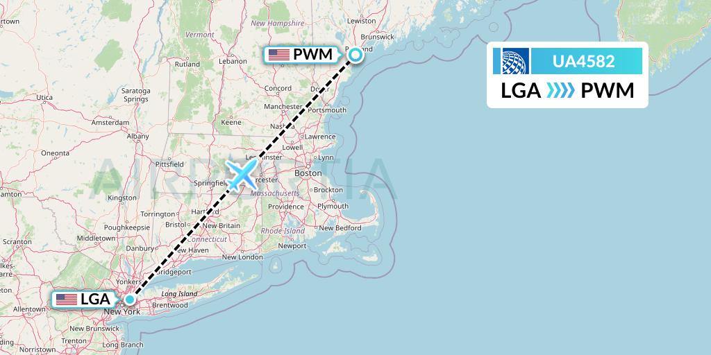 UA4582 United Airlines Flight Map: New York to Portland