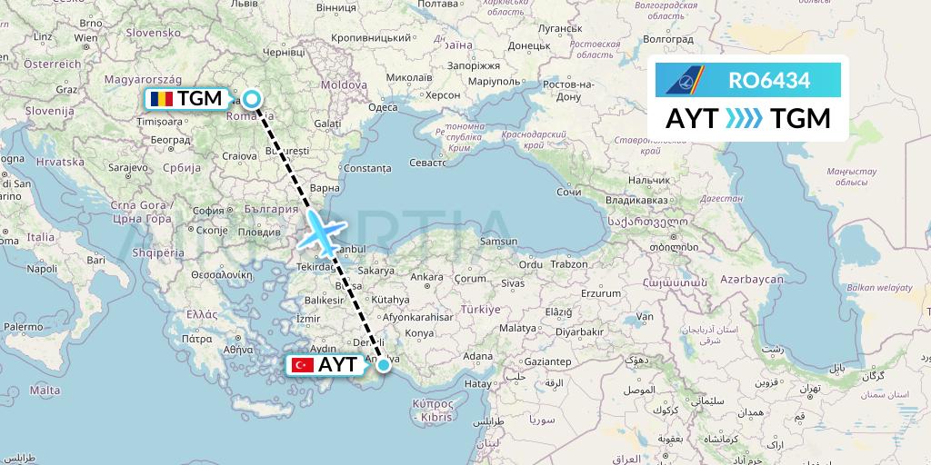 RO6434 Tarom Flight Map: Antalya to Brasov