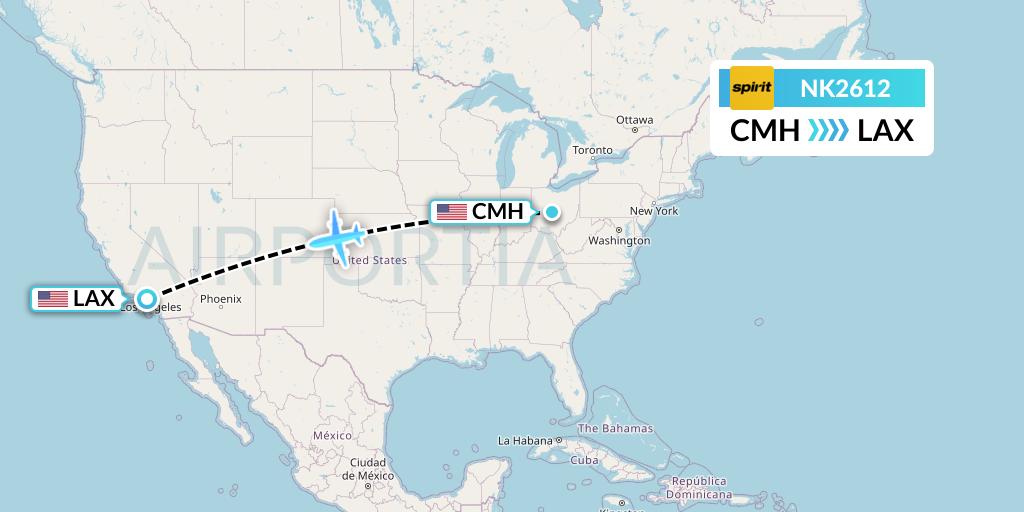 NK2612 Spirit Airlines Flight Map: Columbus to Los Angeles