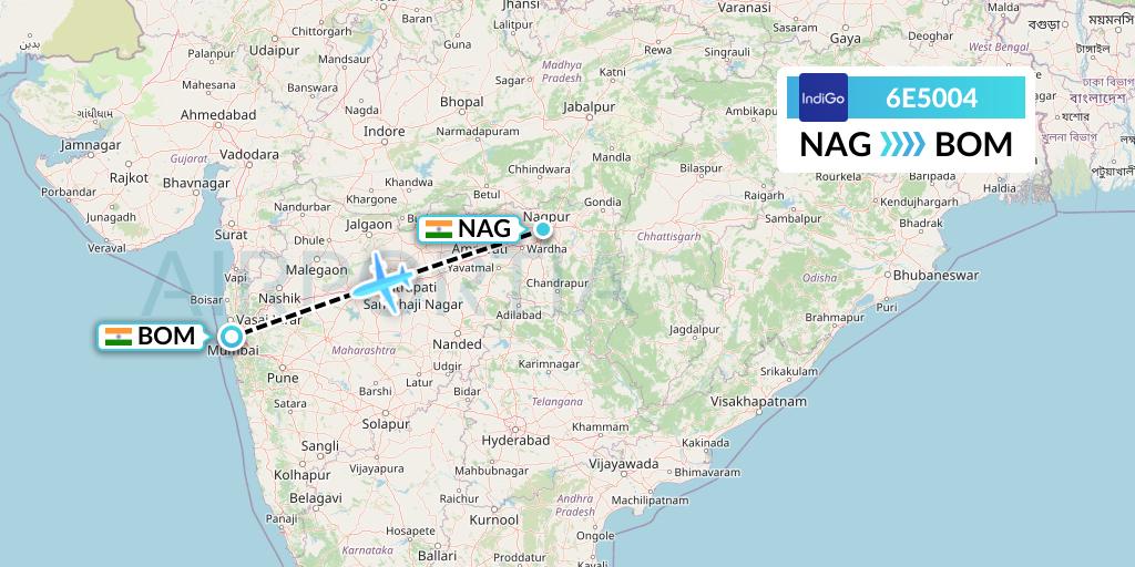 6E5004 IndiGo Airlines Flight Map: Nagpur to Mumbai