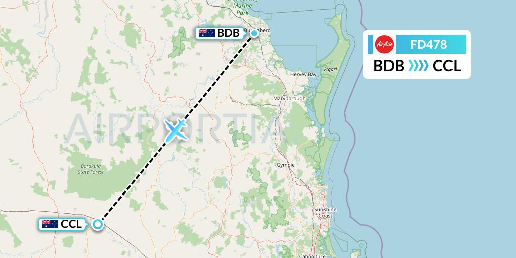 FD478 Thai AirAsia Flight Map: Bundaberg to Chinchilla