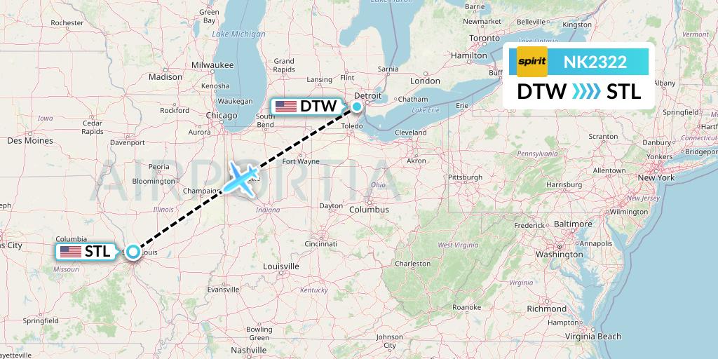 NK2322 Spirit Airlines Flight Map: Detroit to St. Louis