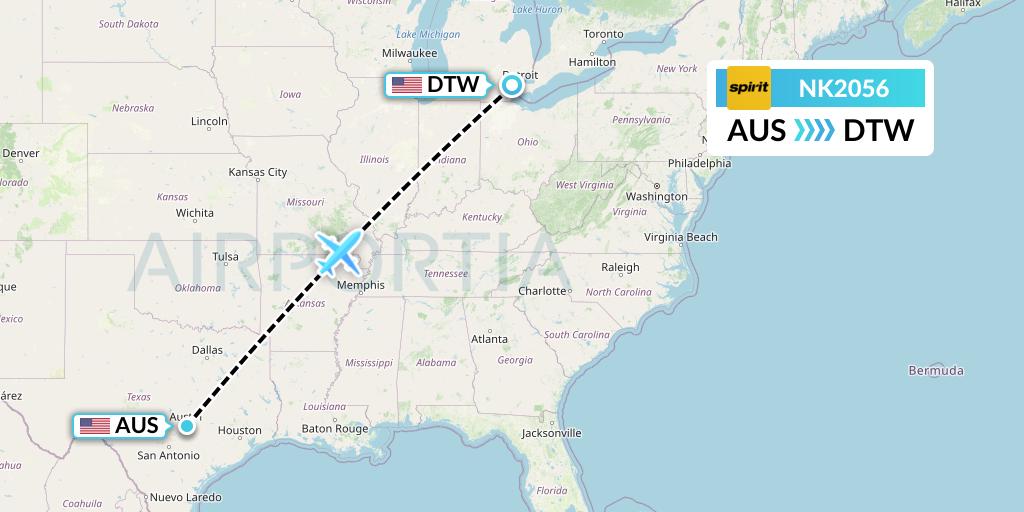 NK2056 Spirit Airlines Flight Map: Austin to Detroit