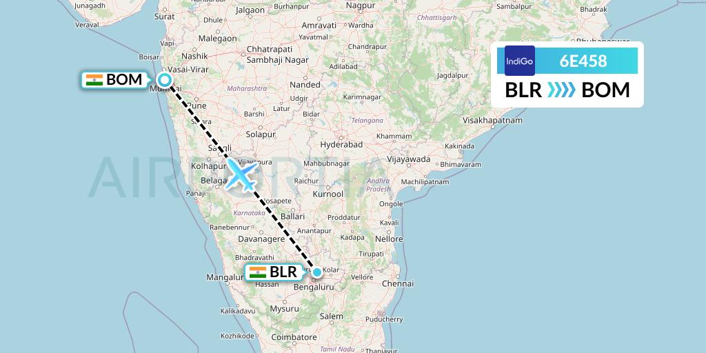 6E458 IndiGo Airlines Flight Map: Bangalore to Mumbai