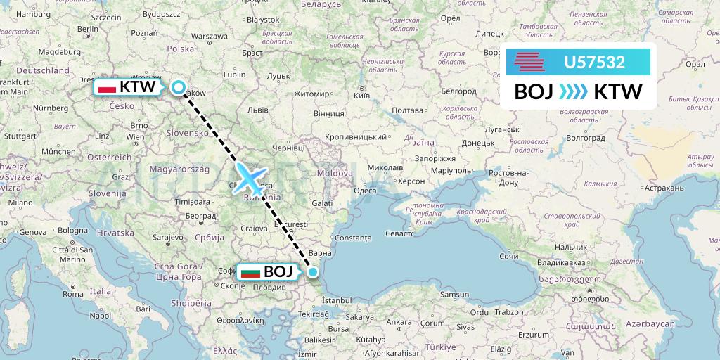 U57532 Karinou Airlines Flight Map: Burgas to Katowice