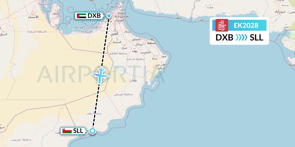 EK2028 Emirates Flight Map: Dubai to Salalah