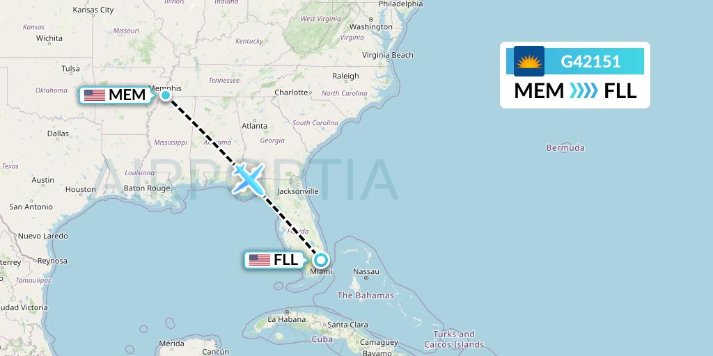 G42151 Allegiant Air Flight Map: Memphis to Fort Lauderdale