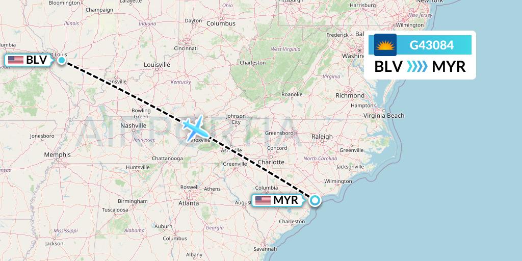 G43084 Allegiant Air Flight Map: Belleville to Myrtle Beach