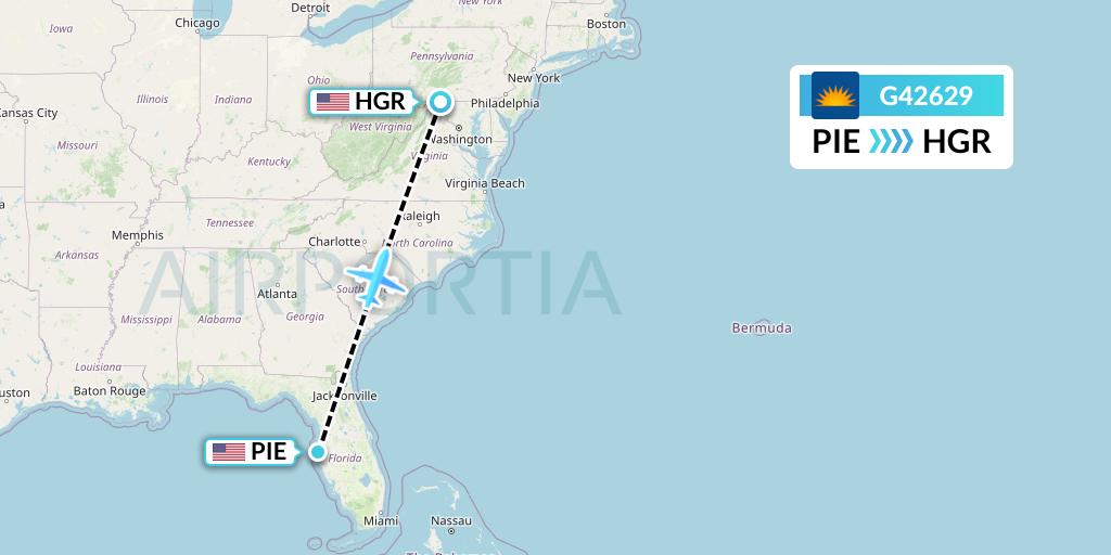 G42629 Allegiant Air Flight Map: St. Petersburg to Hagerstown