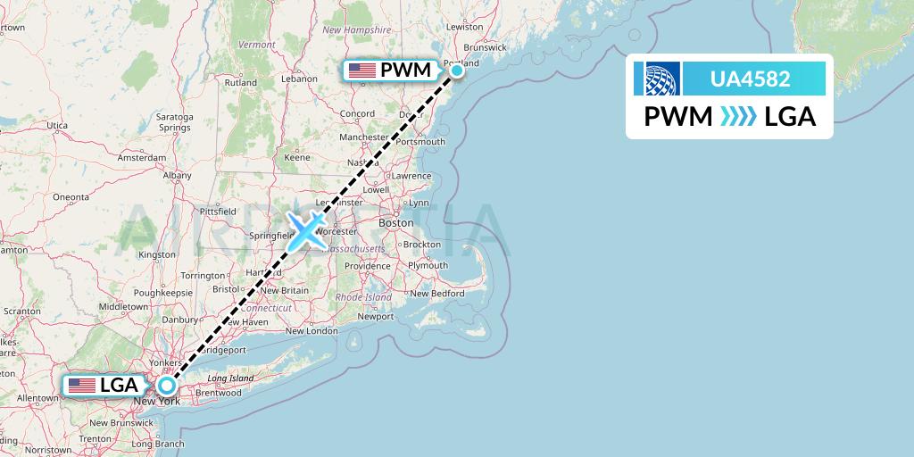 UA4582 United Airlines Flight Map: Portland to New York