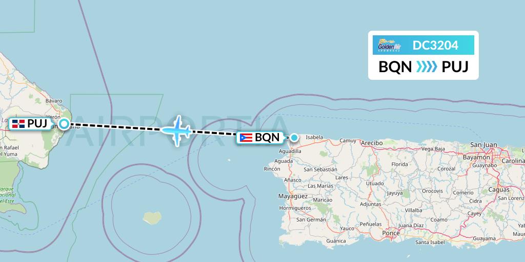 DC3204 Braathens Regional Flight Map: Aguadilla to Punta Cana