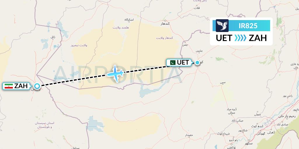 IR825 Iran Air Flight Map: Quetta to Zahedan