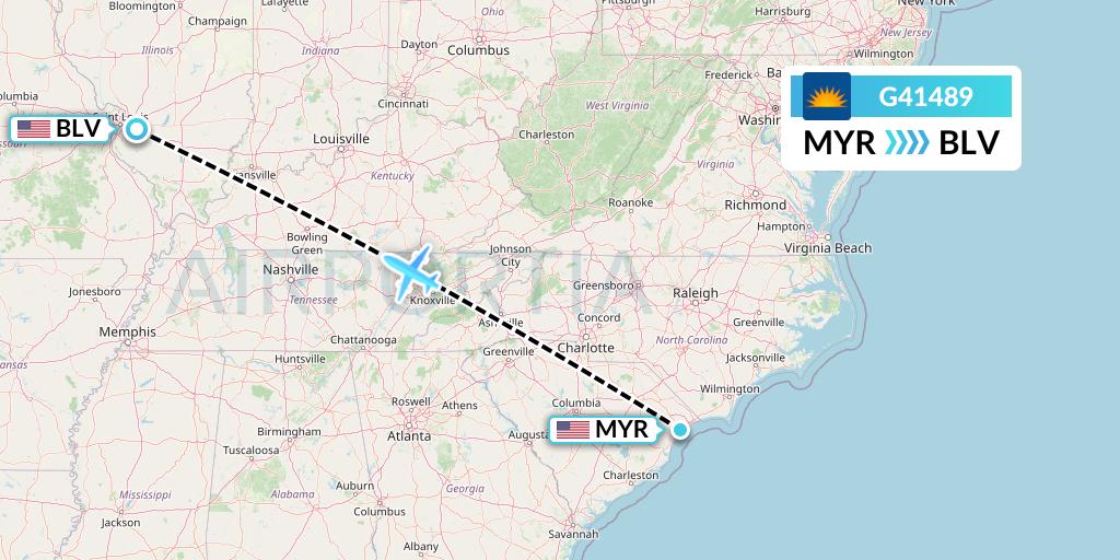 G41489 Allegiant Air Flight Map: Myrtle Beach to Belleville