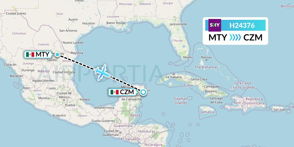 H24376 Sky Airline Flight Map: Monterrey to Cozumel