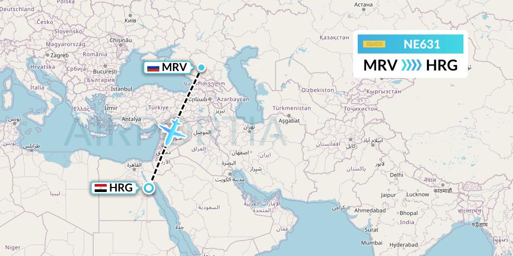 NE631 Nesma Airlines Flight Map: Mineralnye Vody to Hurghada