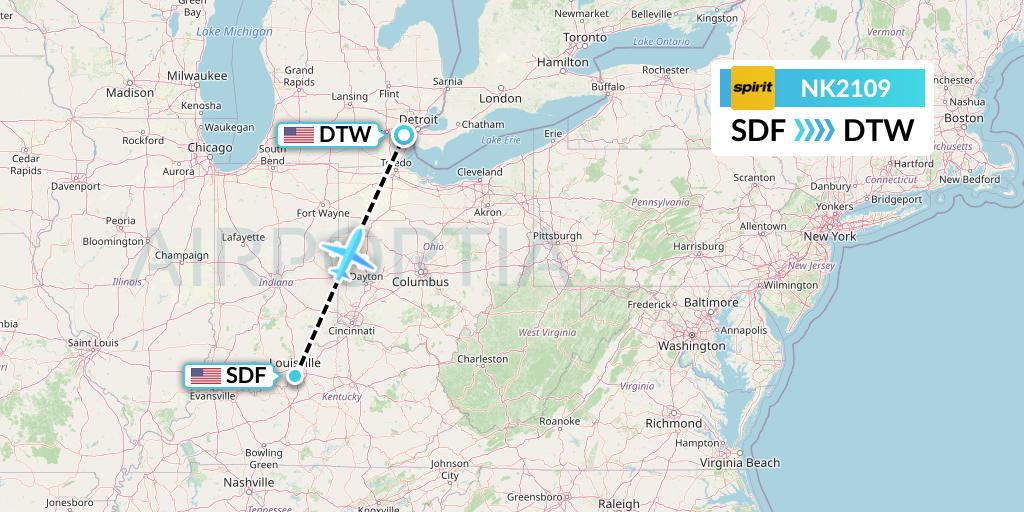 NK2109 Spirit Airlines Flight Map: Louisville to Detroit