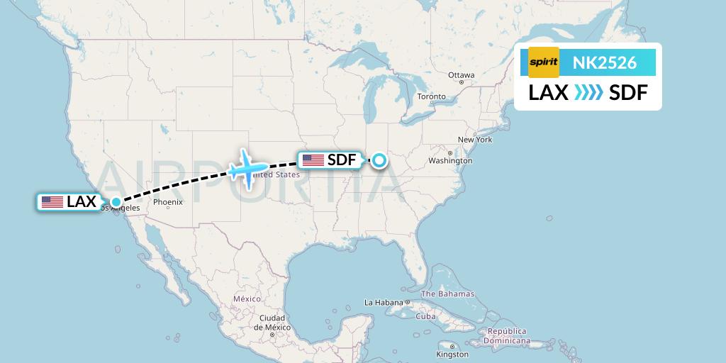 NK2526 Spirit Airlines Flight Map: Los Angeles to Louisville