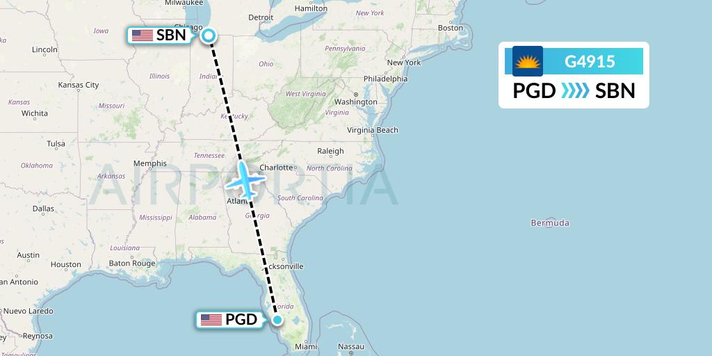 G4915 Allegiant Air Flight Map: Punta Gorda to South Bend