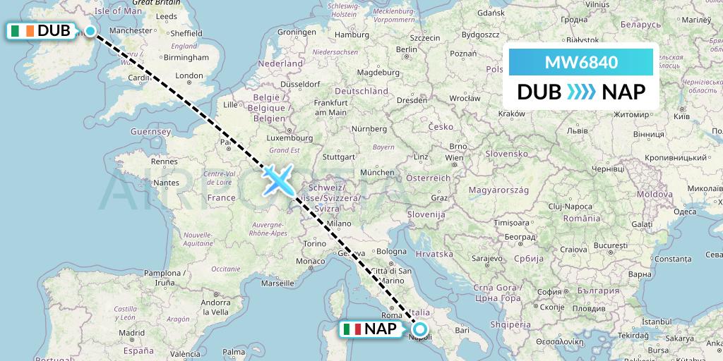MW6840 Mokulele Flight Service Flight Map: Dublin to Naples