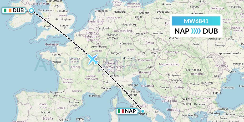 MW6841 Mokulele Flight Service Flight Map: Naples to Dublin