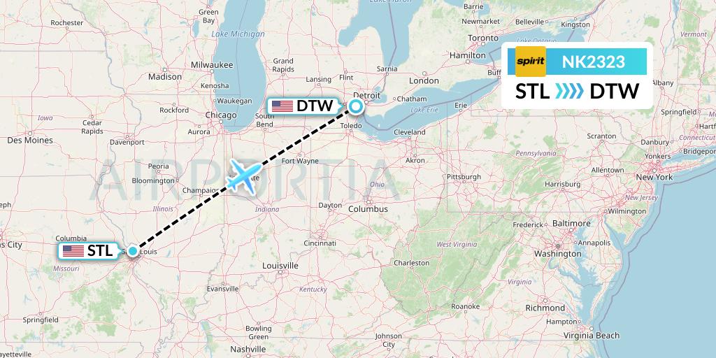 NK2323 Spirit Airlines Flight Map: St. Louis to Detroit