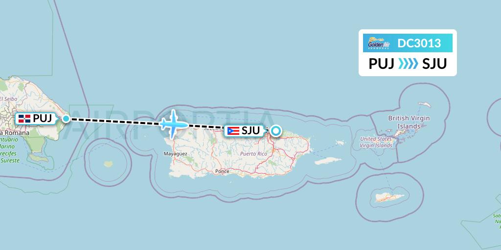DC3013 Braathens Regional Flight Map: Punta Cana to San Juan