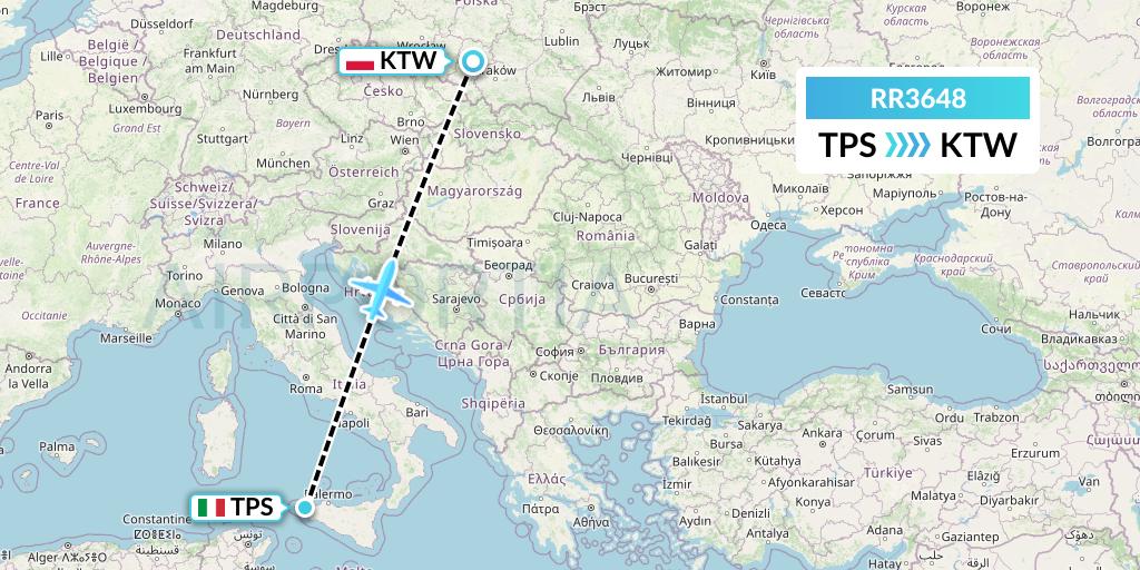RR3648 Royal Air Force Flight Map: Trapani to Katowice