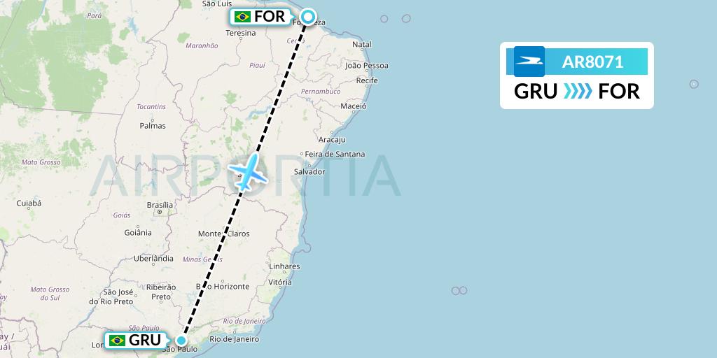 AR8071 Aerolineas Argentinas Flight Map: Sao Paulo to Fortaleza