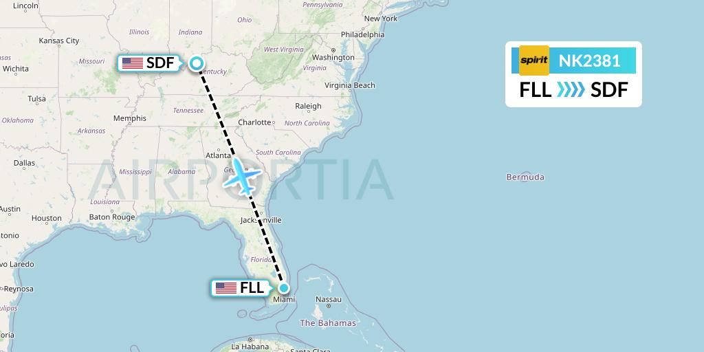 NK2381 Spirit Airlines Flight Map: Fort Lauderdale to Louisville