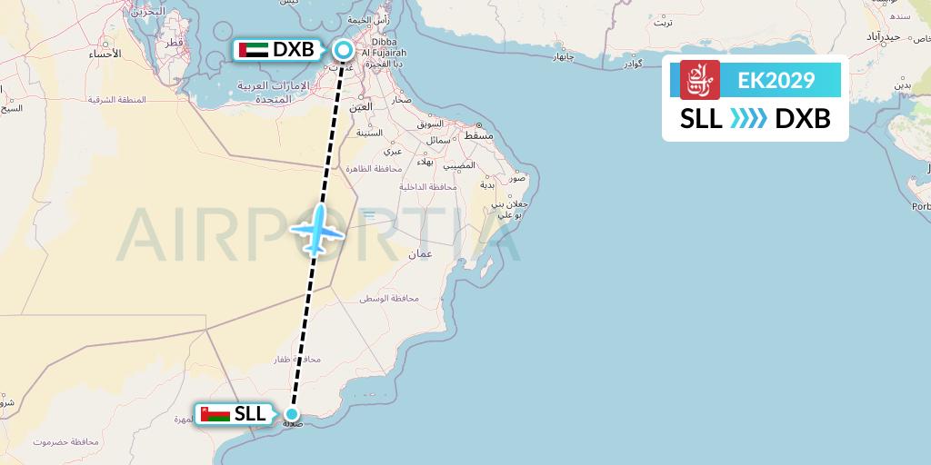EK2029 Emirates Flight Map: Salalah to Dubai
