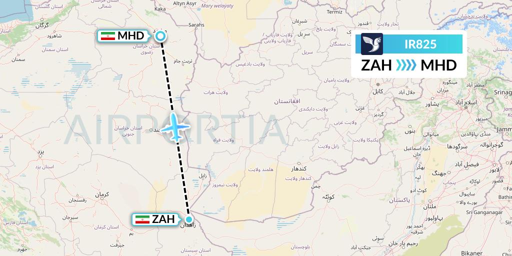 IR825 Iran Air Flight Map: Zahedan to Mashhad