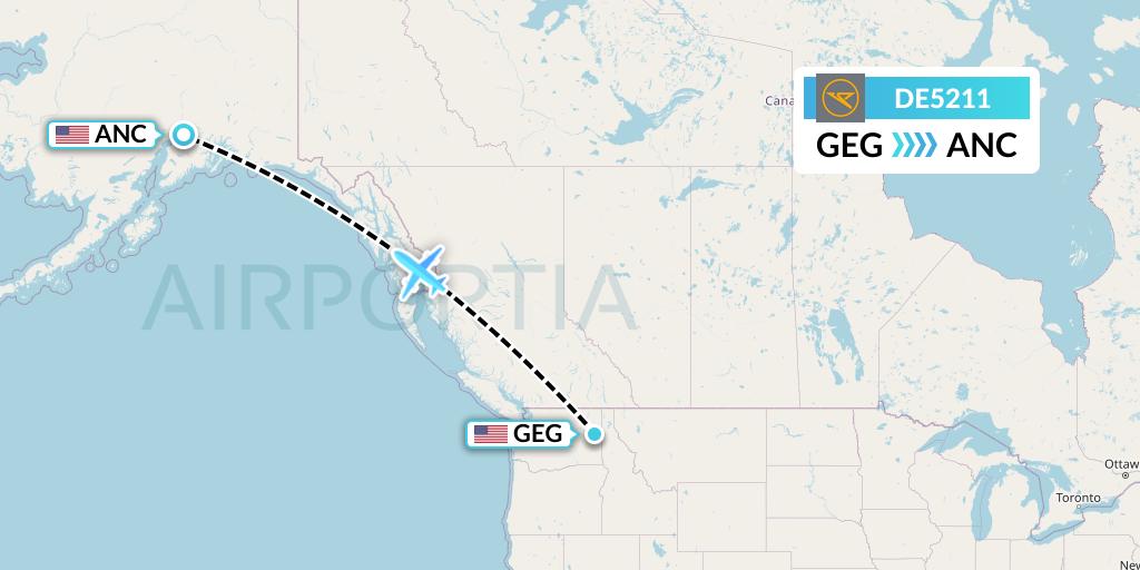 DE5211 Condor Flight Map: Spokane to Anchorage